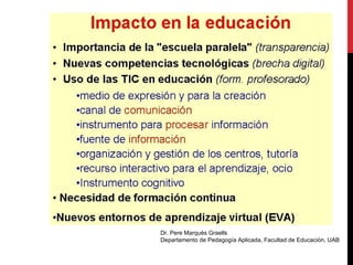 Dr. Pere Marquès Graells Departamento de Pedagogía Aplicada, Facultad de Educación, UAB 