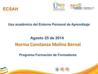ECSAH
Uso académico del Entorno Personal de Aprendizaje
Norma Constanza Molina Bernal
Programa Formación de Formadores
Agosto 25 de 2014
 