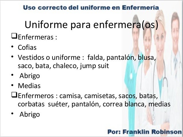 Uso correcto del uniforme en enfermería