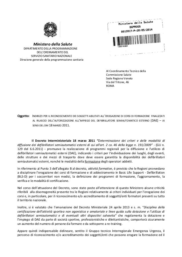 Circolare Del Ministero Della Salute Maggio 2014