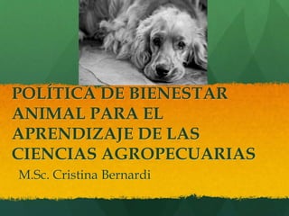 POLÍTICA DE BIENESTAR 
ANIMAL PARA EL 
APRENDIZAJE DE LAS 
CIENCIAS AGROPECUARIAS 
M.Sc. Cristina Bernardi 
 