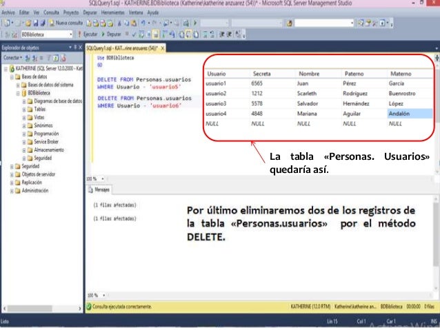 Uso de comandos insert, update y delete en bases de datos de sql serv…
