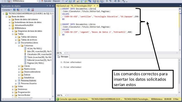 Uso de comandos insert, update y delete en bases de datos de sql serv…