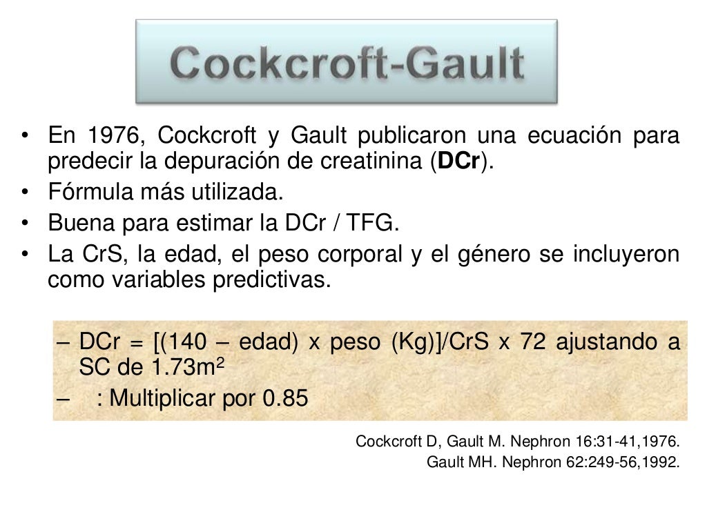 Uso De Formulas Para El Calculo De La Tasa De Filtrado Glomerular