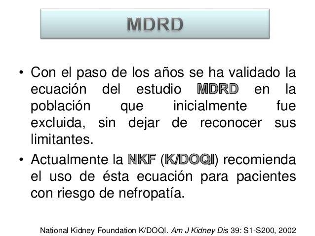 Uso De Formulas Para El Calculo De La Tasa De Filtrado Glomerular