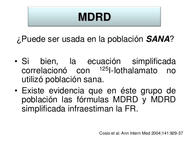 Uso De Formulas Para El Calculo De La Tasa De Filtrado Glomerular