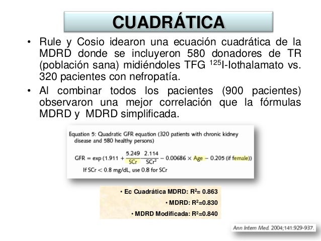 Uso De Formulas Para El Calculo De La Tasa De Filtrado Glomerular