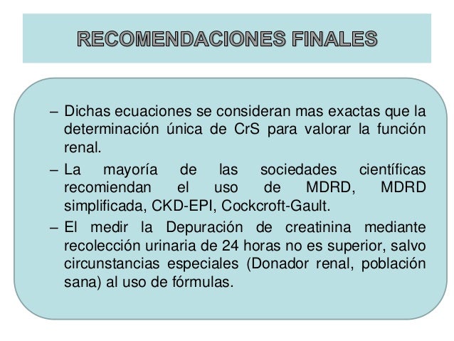 Uso De Formulas Para El Calculo De La Tasa De Filtrado Glomerular