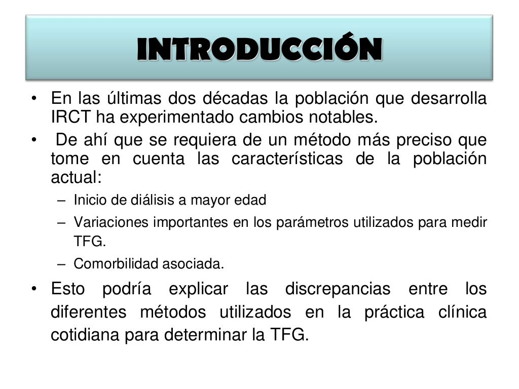Uso De Formulas Para El Calculo De La Tasa De Filtrado Glomerular