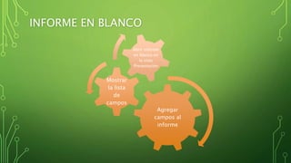 INFORME EN BLANCO
Agregar
campos al
informe
Mostrar
la lista
de
campos
Abrir informe
en blanco en
la vista
Presentación
 
