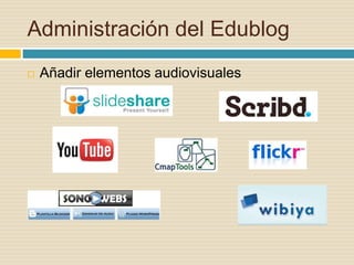 Administración del Edublog
 Añadir elementos audiovisuales
 