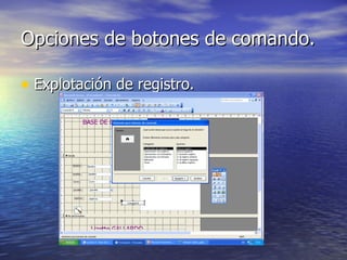 Opciones de botones de comando. Explotación de registro. 