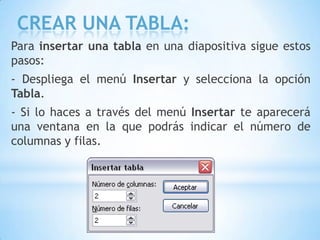 - La velocidadsuele ser una característica común por lo que podemos controlarla en casi todas las animaciones que apliquemos a un objeto.- La lista que aparece debajo de velocidad nos muestra las distintas animaciones que hemos aplicado a los objetos de la diapositiva, como podrás comprobar aparecen en orden.- El botón Reproducirte muestra la diapositiva tal y como quedará con las animaciones que hemos aplicado.