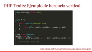 PHP Traits: Ejemplo de herencia vertical
http://php.net/manual/es/language.oop5.traits.php
 