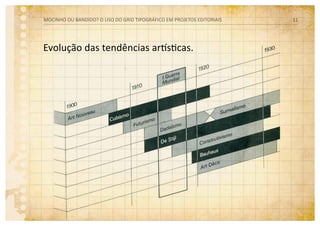 Evolução das tendências artísticas.
MOCINHO OU BANDIDO? O uso do grid tipográfico em projetos editoriais 11
 