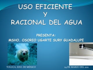 PRESENTA:
MSHO. OSORIO UGARTE SURY GUADALUPE
TOLUCA, EDO. DE MÉXICO 24 DE MARZO DEL 2011
 