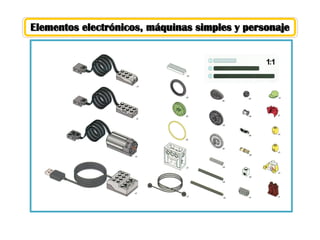 Elementos electrónicos, máquinas simples y personaje
 