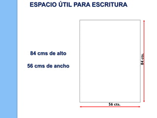 ESPACIO ÚTIL PARA ESCRITURA

84 cts.

84 cms de alto
56 cms de ancho

56 cts.

 