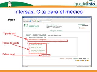 Intersas. Cita para el médico Paso 9  Tipo de cita Fecha de la cita Pulsar aquí 