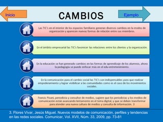 Inicio

CAMBIOS

Ejemplo

3. Flores Vivar, Jesús Miguel. Nuevos modelos de comunicación, perfiles y tendencias
en las redes sociales. Comunicar, Vol. XVII, Núm. 33, 2009, pp. 73-81

 