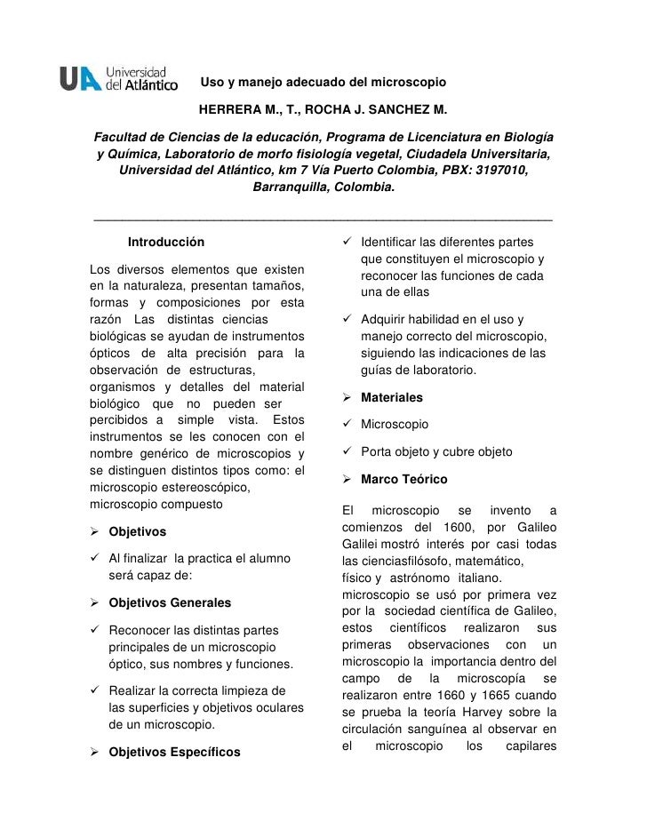 Uso y manejo adecuado del microscopio