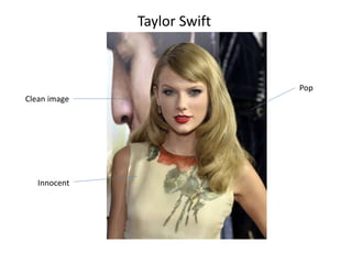 Taylor Swift 
Pop 
Clean image 
Innocent 
 