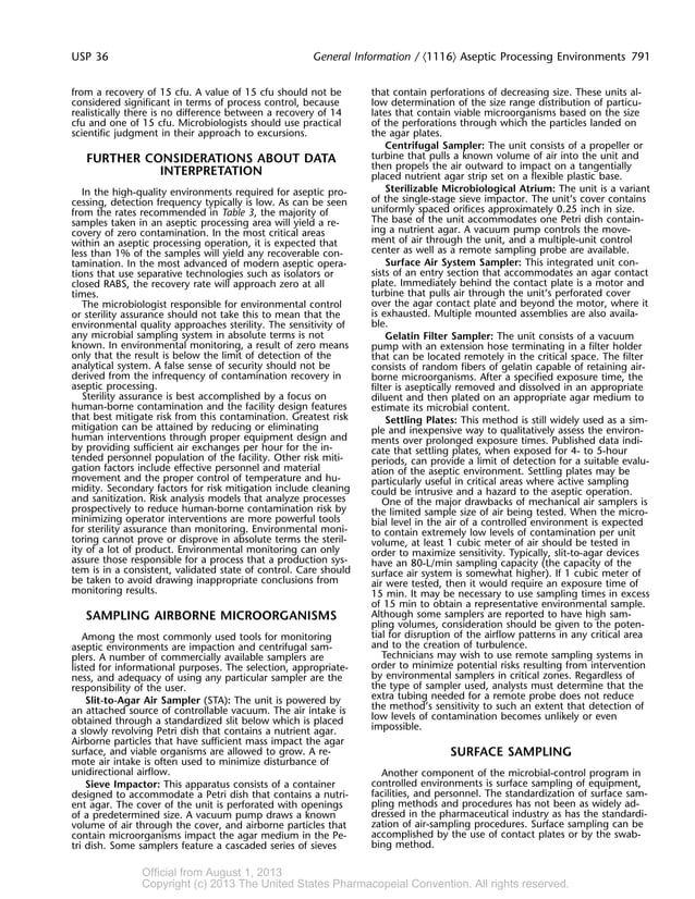 Usp 36 Chapter 1116 environment monitoring