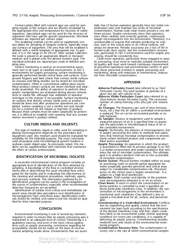 Usp 36 Chapter 1116 environment monitoring