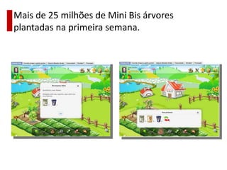 Mais de 25 milhões de Mini Bis árvores
plantadas na primeira semana.
 