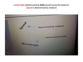 wavelength (determined by both sound source & medium)
Speed is determined by medium
 