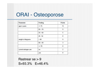 ORAI - Osteoporose




Rastrear se > 9
S=93.3% E=46.4%
 