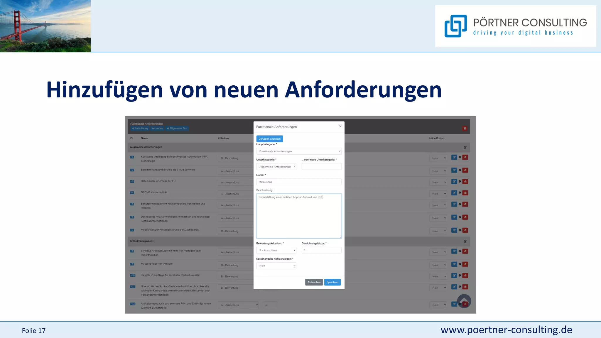 www.poertner-consulting.de
Folie 17
Hinzufügen von neuen Anforderungen
 