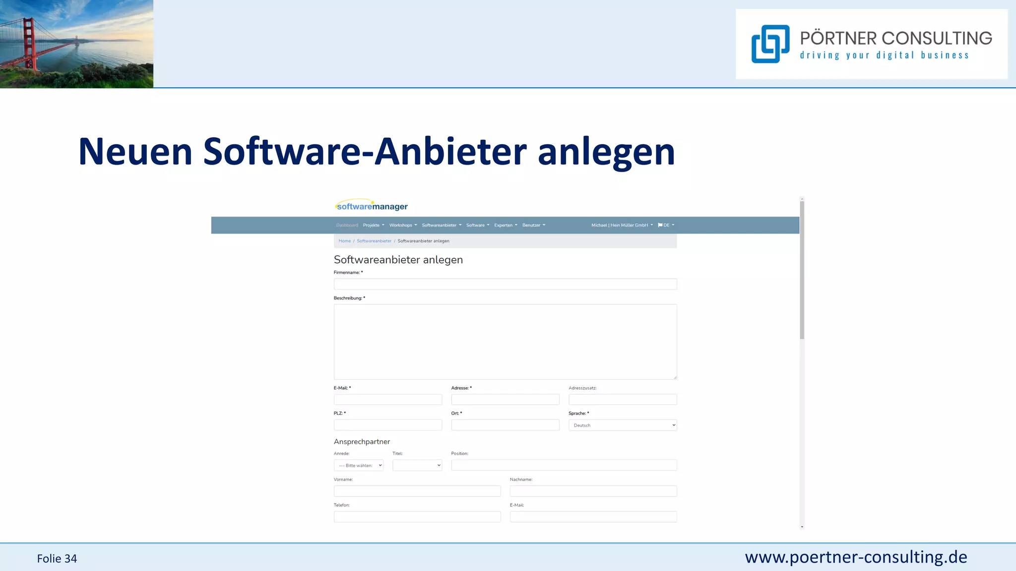 www.poertner-consulting.de
Folie 34
Neuen Software-Anbieter anlegen
 