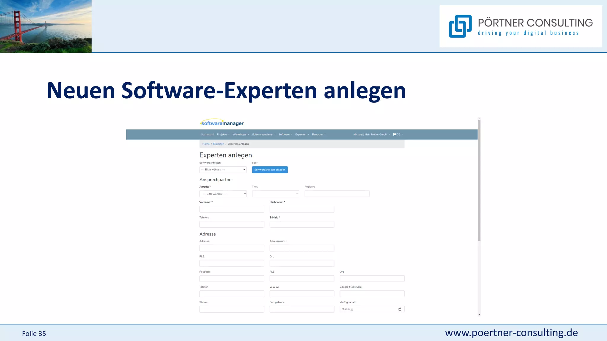 www.poertner-consulting.de
Folie 35
Neuen Software-Experten anlegen
 