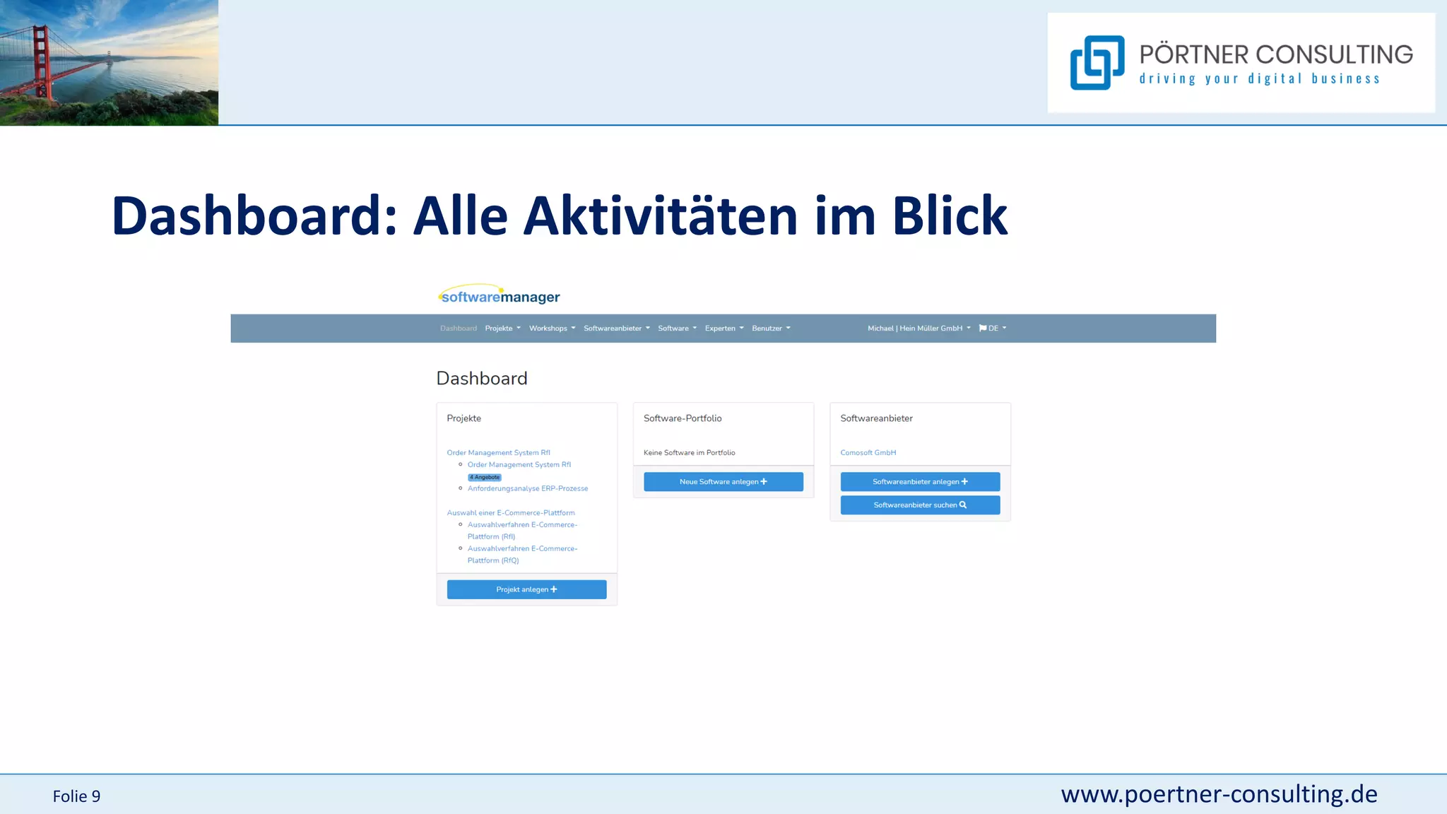 www.poertner-consulting.de
Folie 9
Dashboard: Alle Aktivitäten im Blick
 