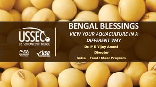 1
BENGAL BLESSINGS
VIEW YOUR AQUACULTURE IN A
DIFFERENT WAY
Dr. P E Vijay Anand
Director
India – Feed / Meal Program
 