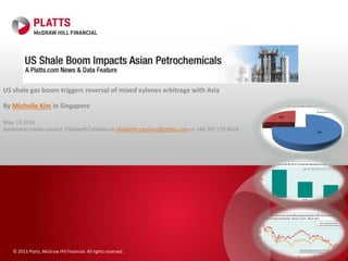 © 2013 Platts, McGraw Hill Financial. All rights reserved.
US shale gas boom triggers reversal of mixed xylenes arbitrage with Asia
By Michelle Kim in Singapore
May, 13,2014
Additional media contact: Elizabeth Catalano at elizabeth.catalano@platts.com or +44 207 176 6024.
 