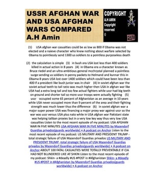 USSR Afghan War and USA Afghan War Compared