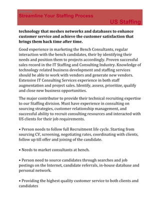 Us Staffing Bench Sales Us It Recruiter