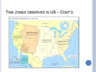 TIME ZONES OBSERVED IN US – CONT’D
 