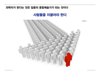 과학자가 된다는 것은 일 종의 종합예술가가 되 는 것이 다

              사람들을 이 끌어 야 한다




                      73
 