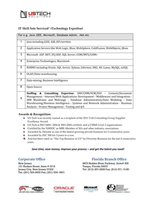 US Tech Solutions, Inc line card of services 2013 | PDF