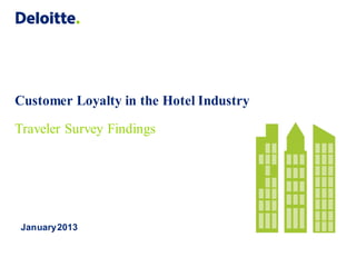 Customer Loyalty in the Hotel Industry

Traveler Survey Findings




 January 2013
 