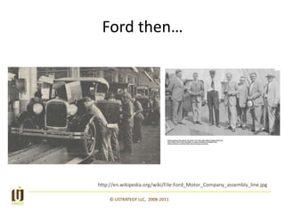 Ford then…<br />http://en.wikipedia.org/wiki/File:Ford_Motor_Company_assembly_line.jpg<br />© USTRATEGY LLC,  2008-2011<br />
