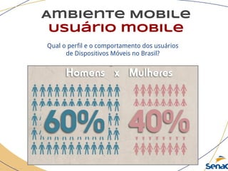 Ambiente Mobile
Usuário mobile
Qual o perfil e o comportamento dos usuários
de Dispositivos Móveis no Brasil?
 