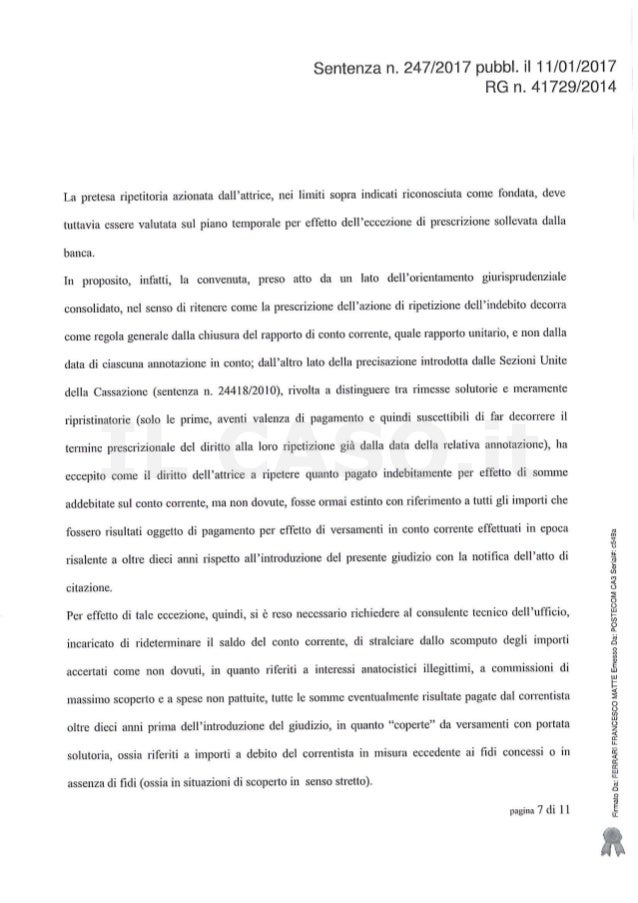 Usura bancaria sentenza