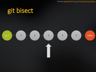 git bisect
v1.7 ? ? ? ? ? HEAD
Photo by unbekannt270 // cc by 2.0 // https://flic.kr/p/oHReqm
 