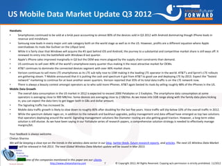 US Mobile Data Market Update Q3 2012
Handsets
•     Smartphones continued to be sold at a brisk pace accounting to almost ...