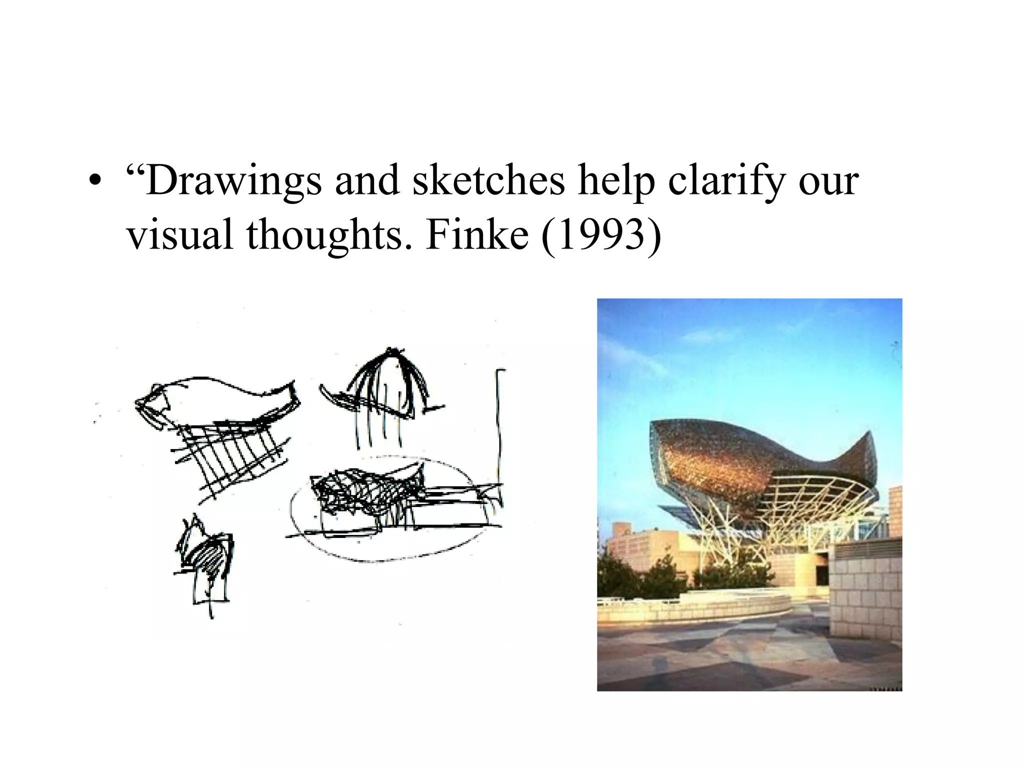 • “Drawings and sketches help clarify our
visual thoughts. Finke (1993)
 