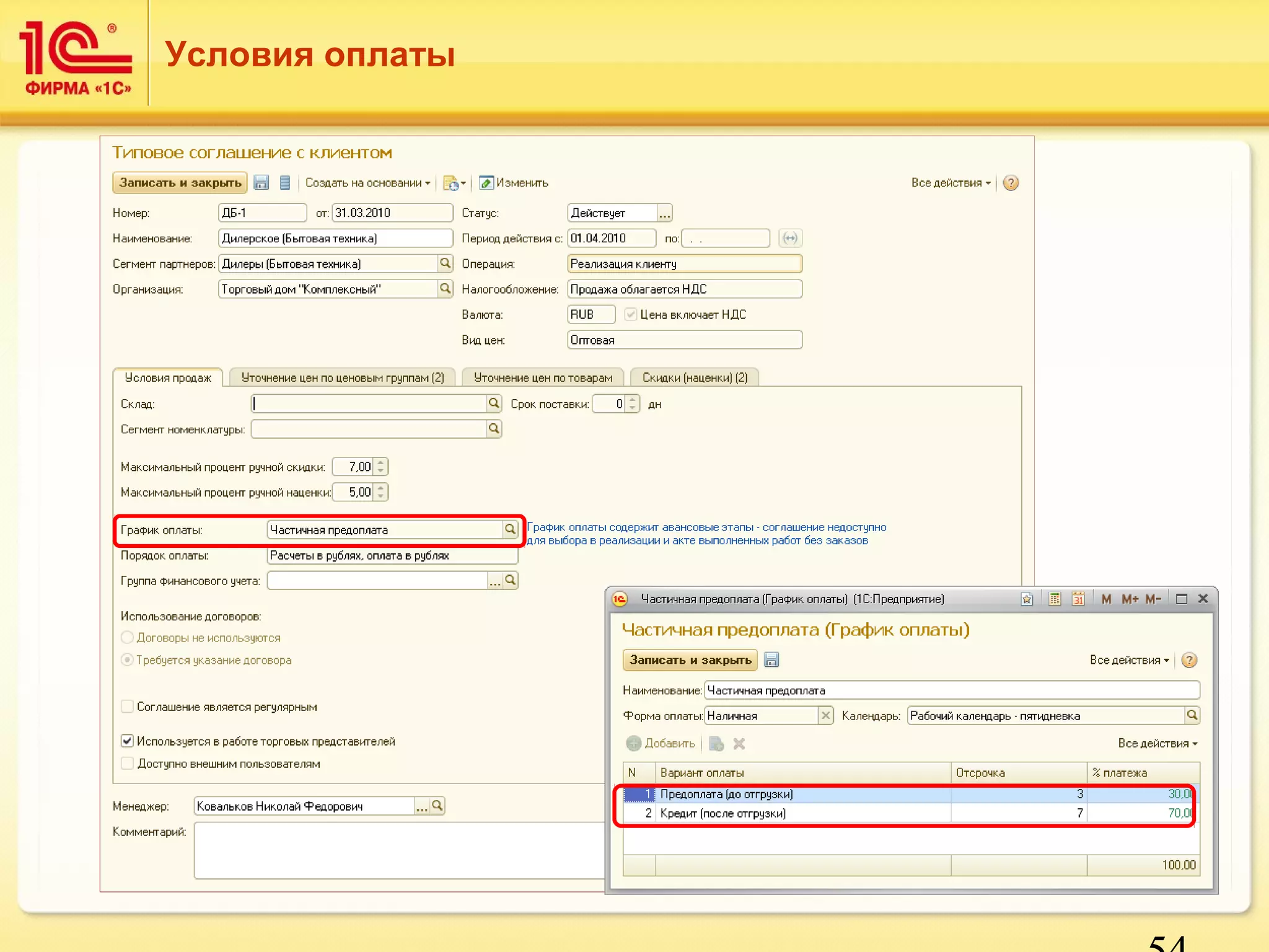 54 
Условия оплаты 
 